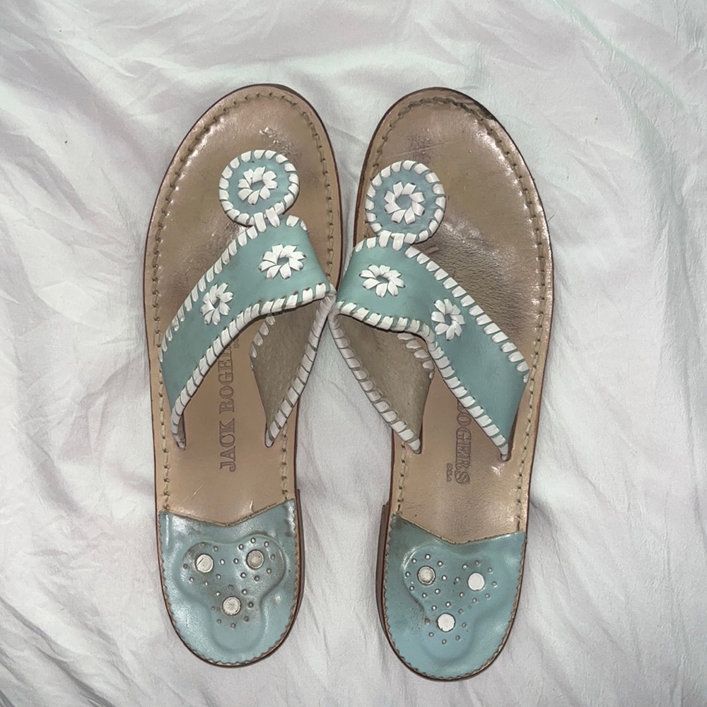 Jack Rogers baby blue white classic flat sandals 10